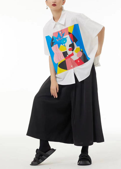 Black Oversized Print Cotton Shirt Summer