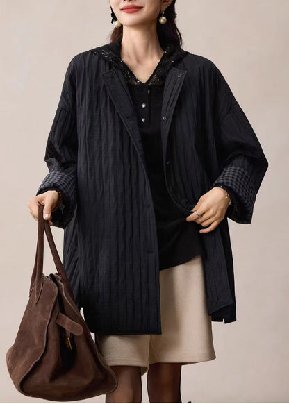 Black Oversized Wrinkled Cotton Coat Spring