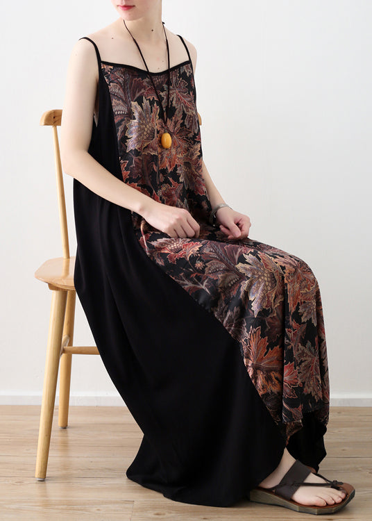 Black Patchwork Chiffon Spaghetti Strap Beach Dress Summer