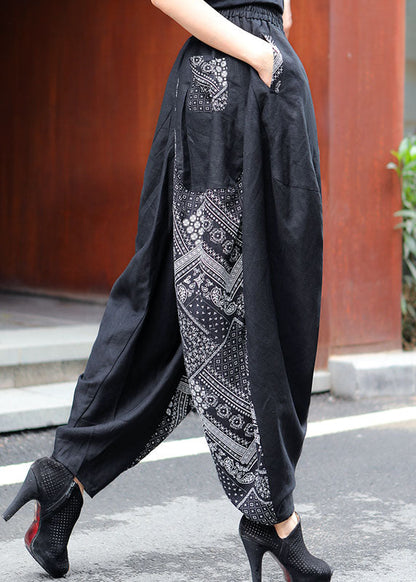Black Patchwork Print Pants Spring