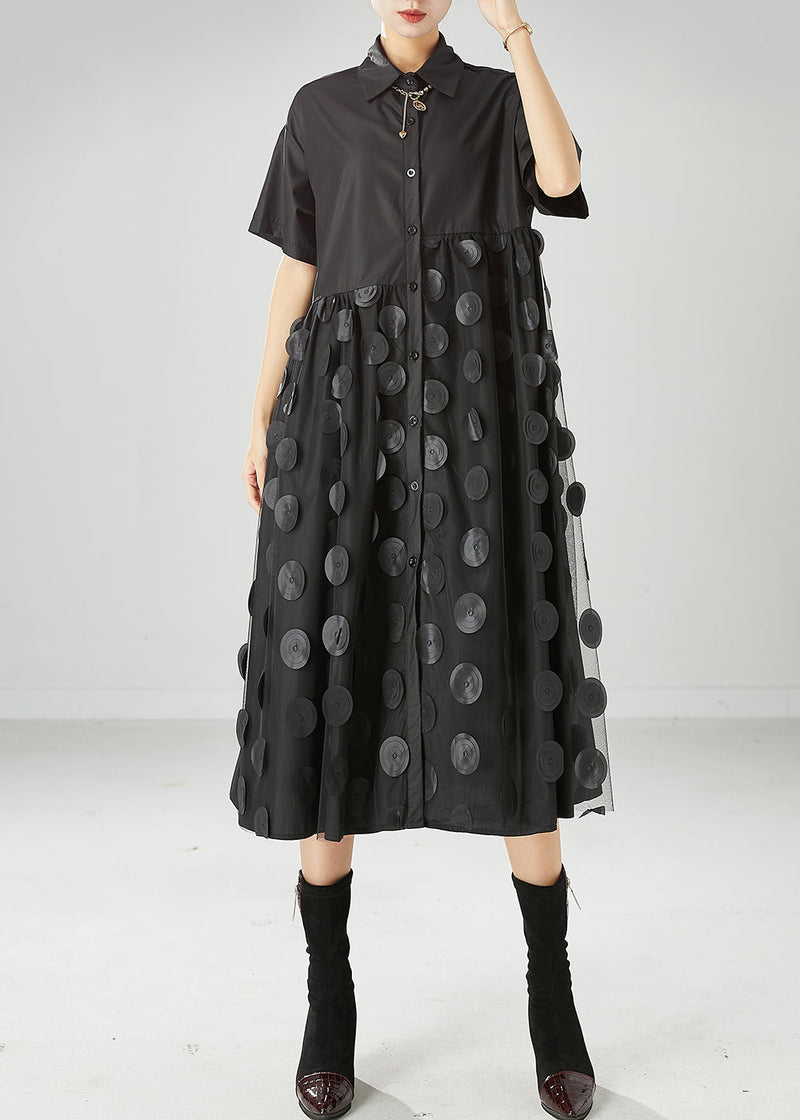 Black Peter Pan Collar Tulle Patchwork Cotton Maxi Dresses Summer