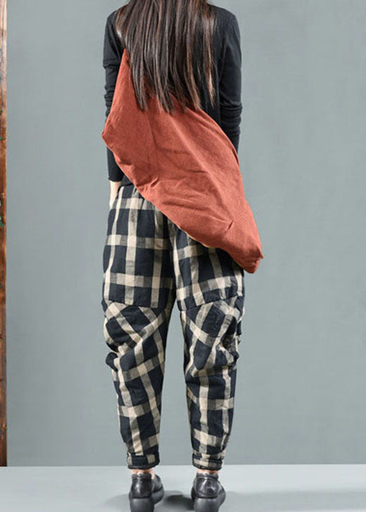 Black Plaid Fine Cotton Filled Pants Winter