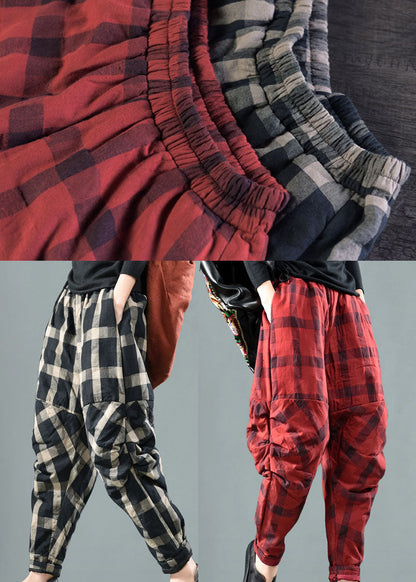 Black Plaid Fine Cotton Filled Pants Winter