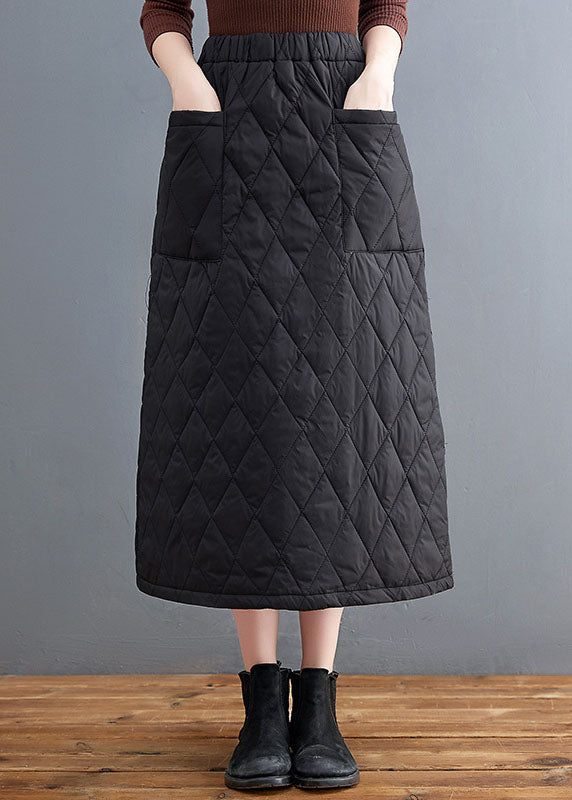 Black Pockets Fine Cotton Filled Skirts Winter