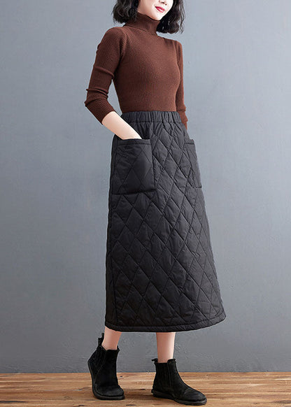 Black Pockets Fine Cotton Filled Skirts Winter