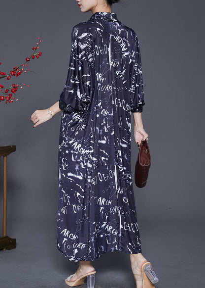 Black Print Cotton Long Dress Spring