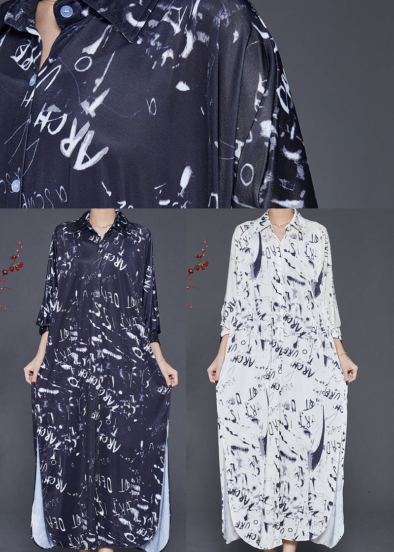 Black Print Cotton Long Dress Spring
