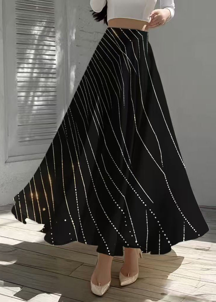 Black Print Exra Large Hem Chiffon Skirts Summer