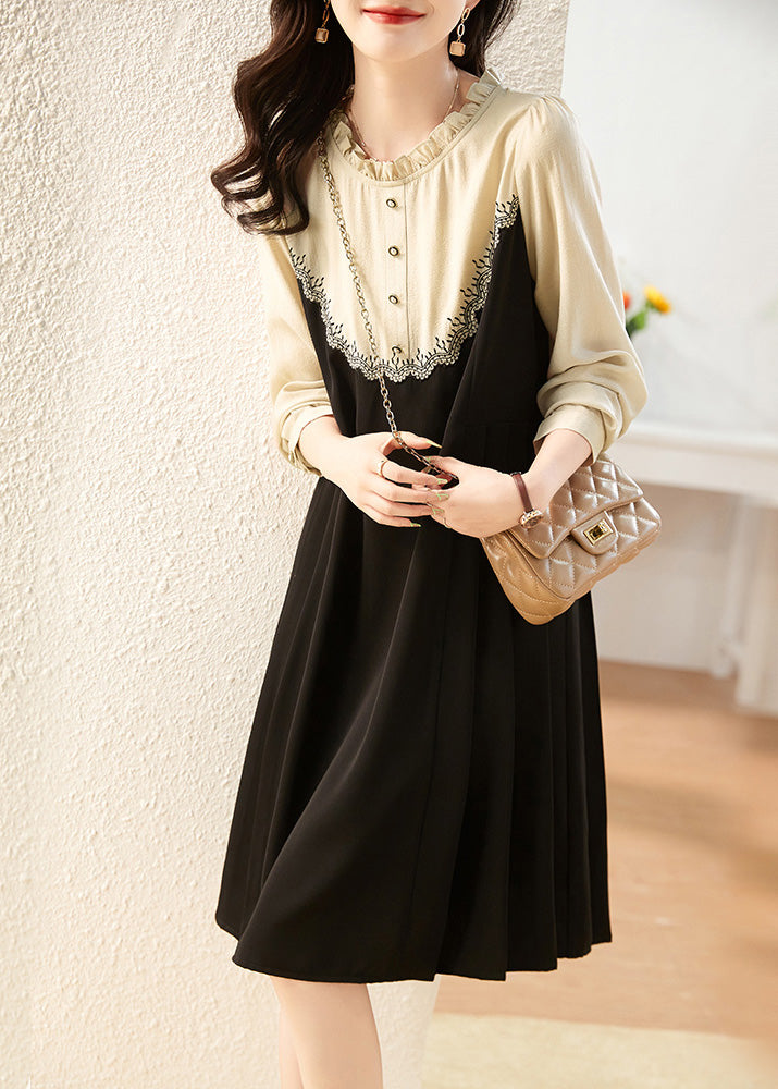 Black Ruffled Patchwork Party Long Dress Spring
