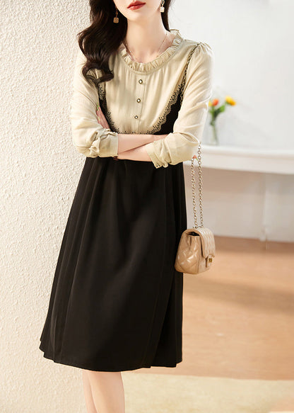 Black Ruffled Patchwork Party Long Dress Spring
