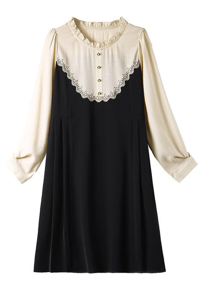Black Ruffled Patchwork Party Long Dress Spring