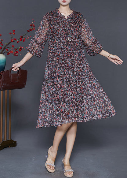 Black Ruffled Print Chiffon Robe Dresses Summer