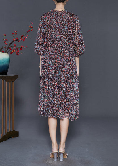 Black Ruffled Print Chiffon Robe Dresses Summer