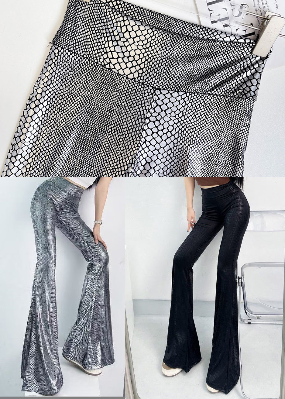 Black Snakeskin Pattern High Waist Bell-bottom Trousers Fall