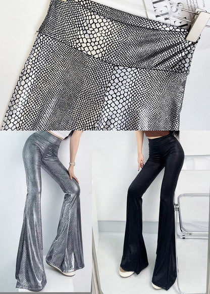 Black Snakeskin Pattern High Waist Bell-bottom Trousers Fall