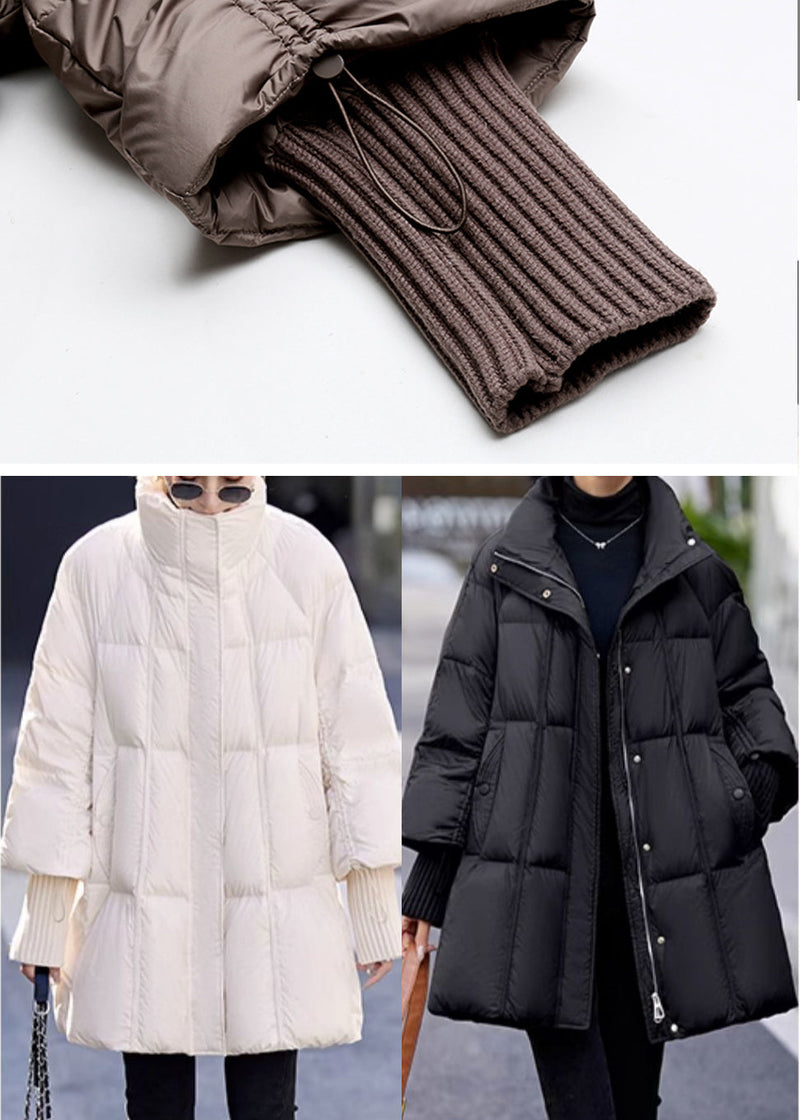 Black Stand Collar Drawstring Duck Down Puffer Jacket Winter