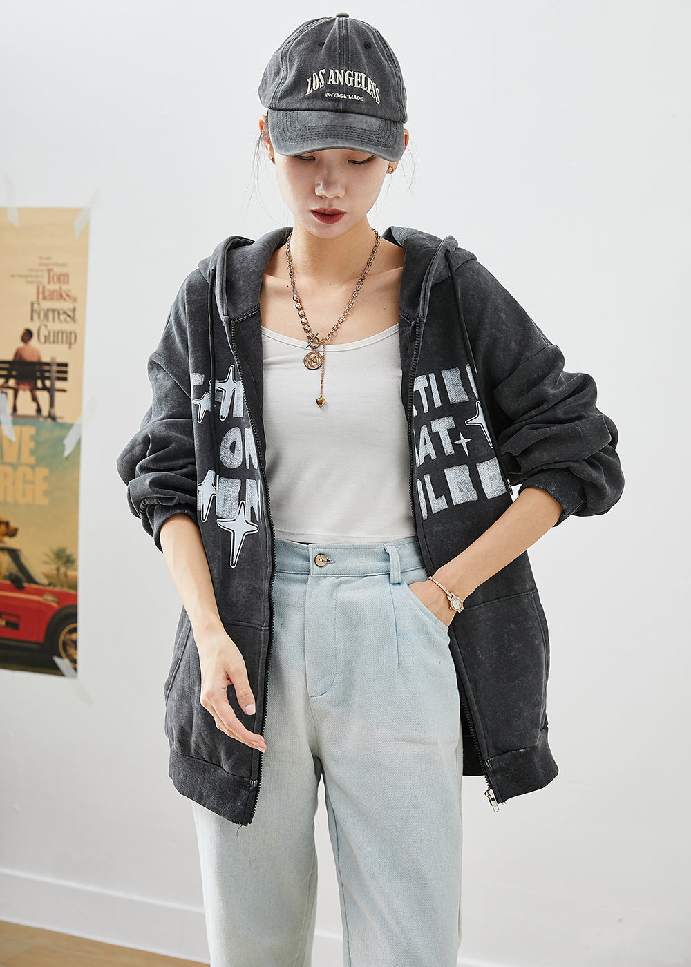 Black Tie Dye Letter Print Cotton Coats Fall