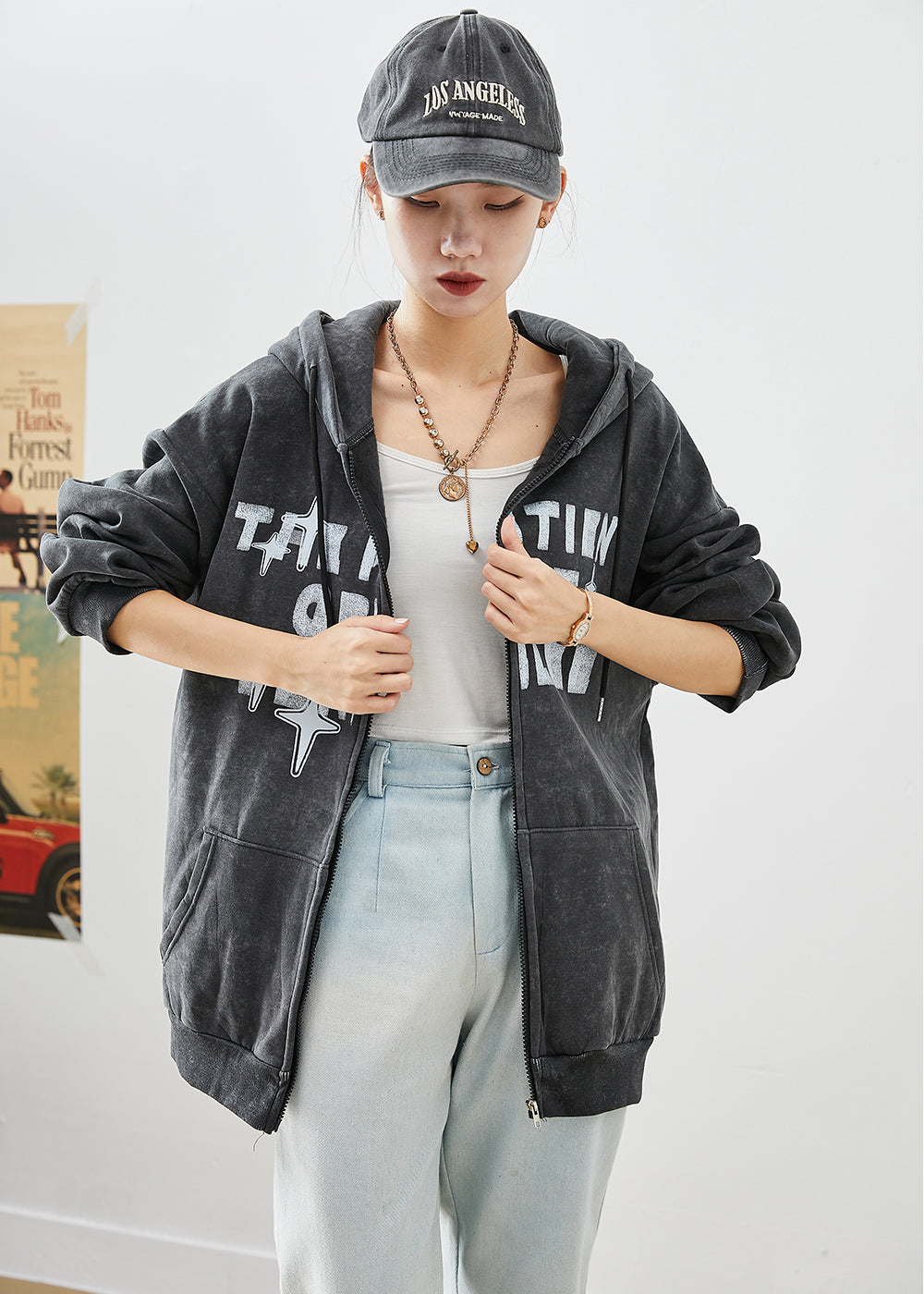Black Tie Dye Letter Print Cotton Coats Fall