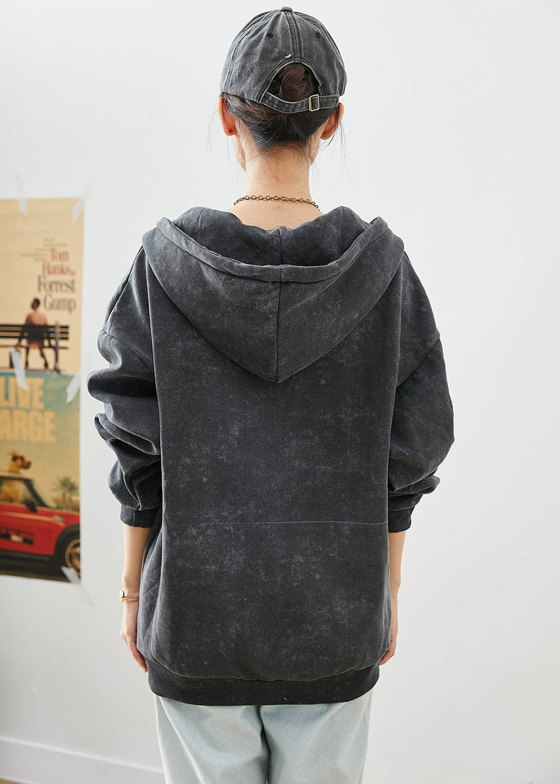 Black Tie Dye Letter Print Cotton Coats Fall