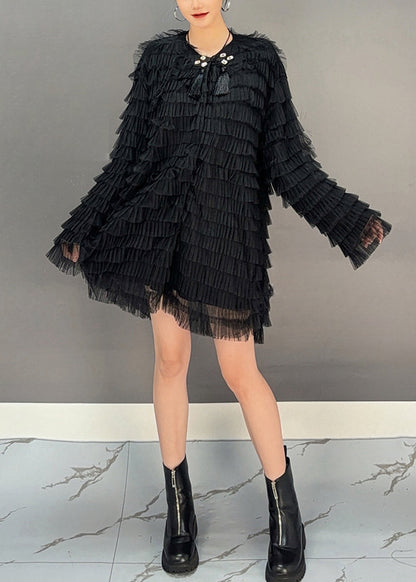 Black Tulle Patchwork Mid Dresses Spring