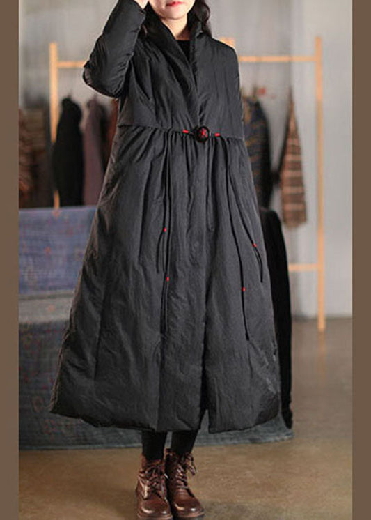 Black V Neck Loose Duck Down Coat Winter