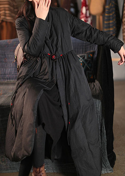 Black V Neck Loose Duck Down Coat Winter