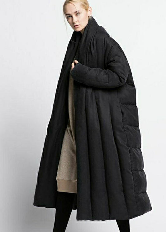 Black V Neck Oversized Patchwork Duck Down Puffer Jacket Winter