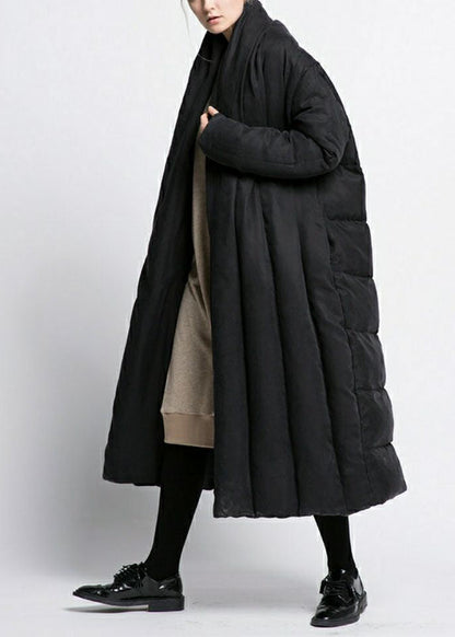 Black V Neck Oversized Patchwork Duck Down Puffer Jacket Winter