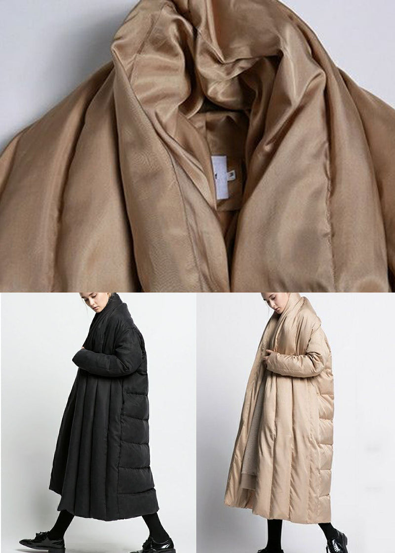 Black V Neck Oversized Patchwork Duck Down Puffer Jacket Winter