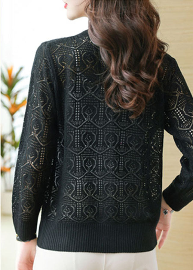 Black V Neck Ice Size Knit Cardigans Summer