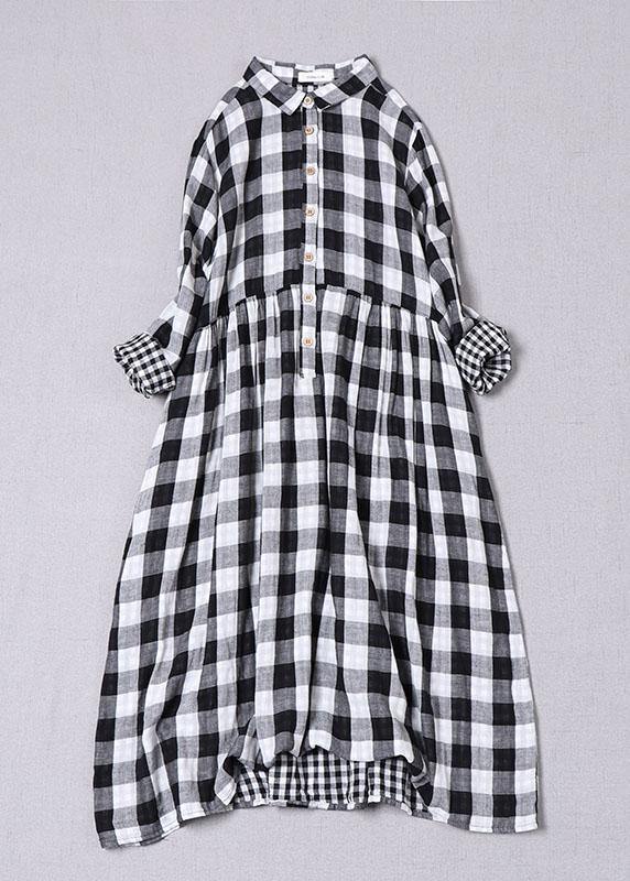 Yellow White Plaid Peterpan Collar Pockets Button Fall Patchwork Dresses