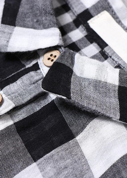 Blue White Plaid Peterpan Collar Pockets Button Fall Patchwork Dresses