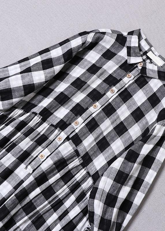 Yellow White Plaid Peterpan Collar Pockets Button Fall Patchwork Dresses