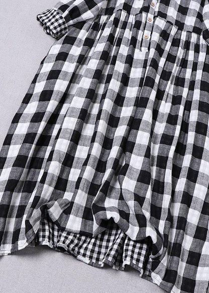 Blue White Plaid Peterpan Collar Pockets Button Fall Patchwork Dresses