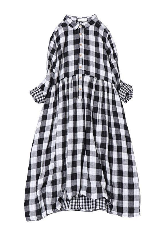 Blue White Plaid Peterpan Collar Pockets Button Fall Patchwork Dresses