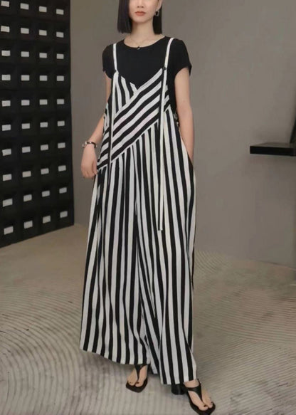 Black White Striped Oversized Wide Leg Pants Jumpsuits Spring