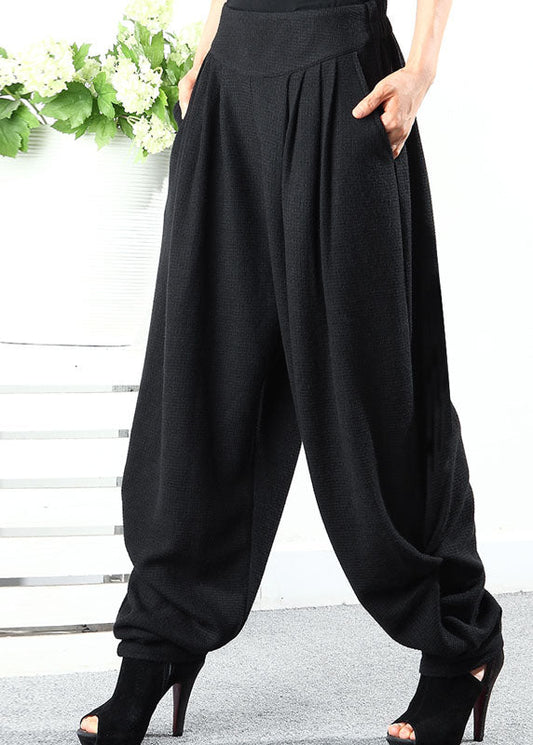 Black Wrinkled Pockets Knit Pants Winter