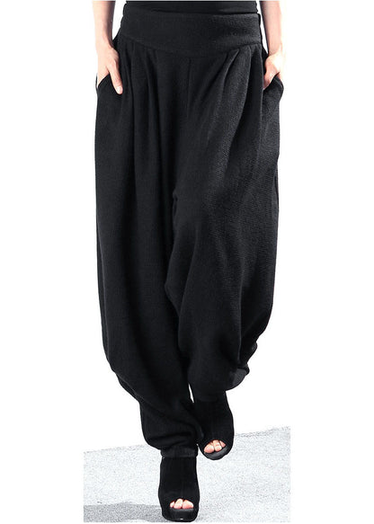 Black Wrinkled Pockets Knit Pants Winter