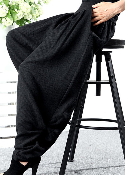 Black Wrinkled Pockets Knit Pants Winter