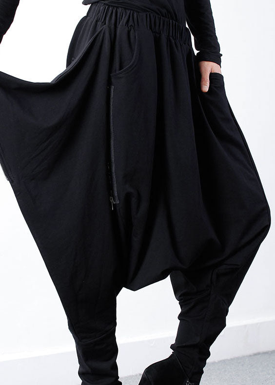 Black Zippered Asymmetrical Design Jogging Spring Pants