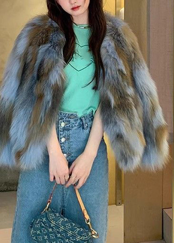 Blue Fox Collar Leather and Fur Coats Winter