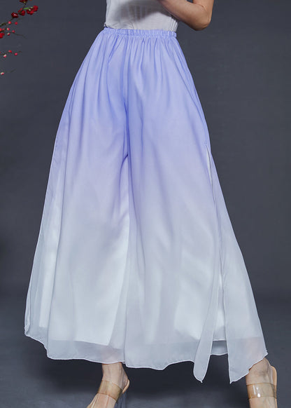 Blue Gradient Color Chiffon Wide Leg Pants Summer