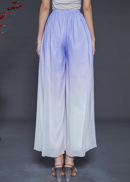 Blue Gradient Color Chiffon Wide Leg Pants Summer