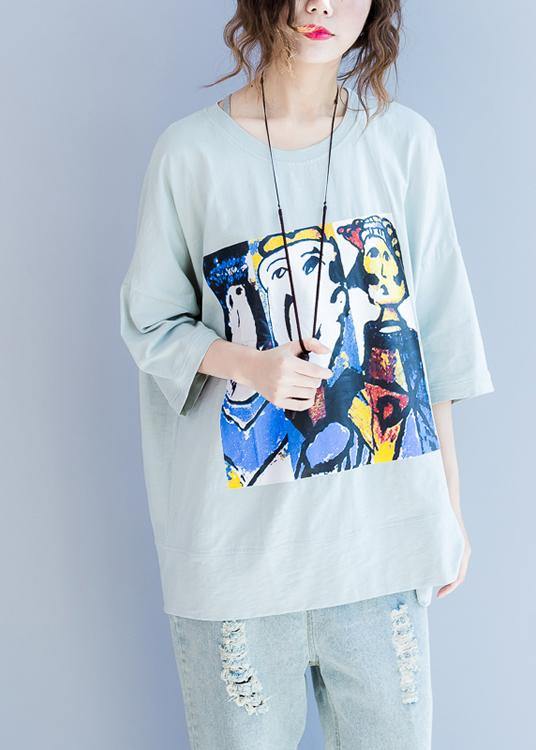 Blue Green Side Open Cotton Summer Tops