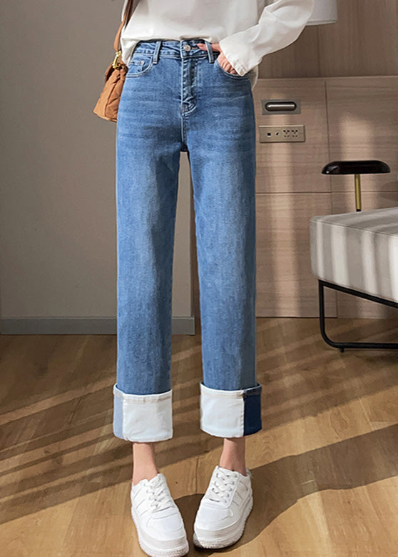 Blue High Waist Cotton Denim Corp Pants Summer