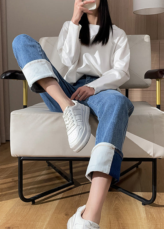 Blue High Waist Cotton Denim Corp Pants Summer