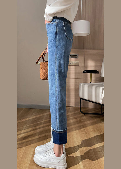 Blue High Waist Cotton Denim Corp Pants Summer