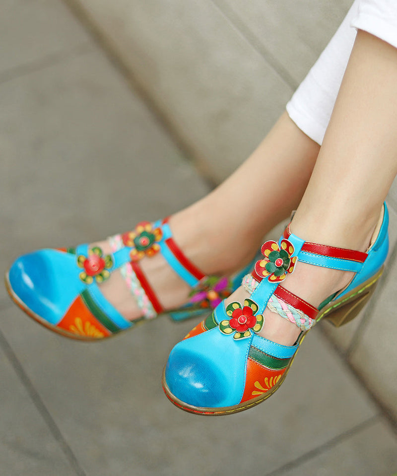 Blue Hollow Out Splicing Chunky Sandals