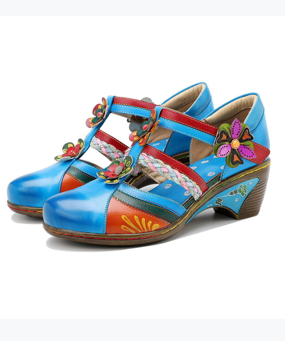 Blue Hollow Out Splicing Chunky Sandals