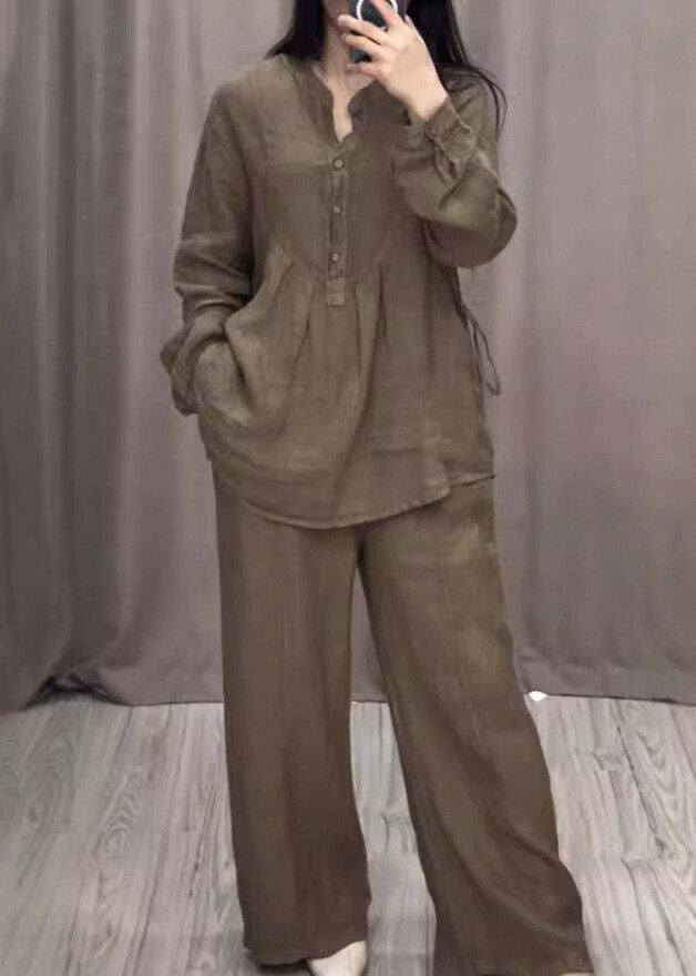 Blue O-neck Shirts and Wide Leg Pants Two Pieces Set Spring